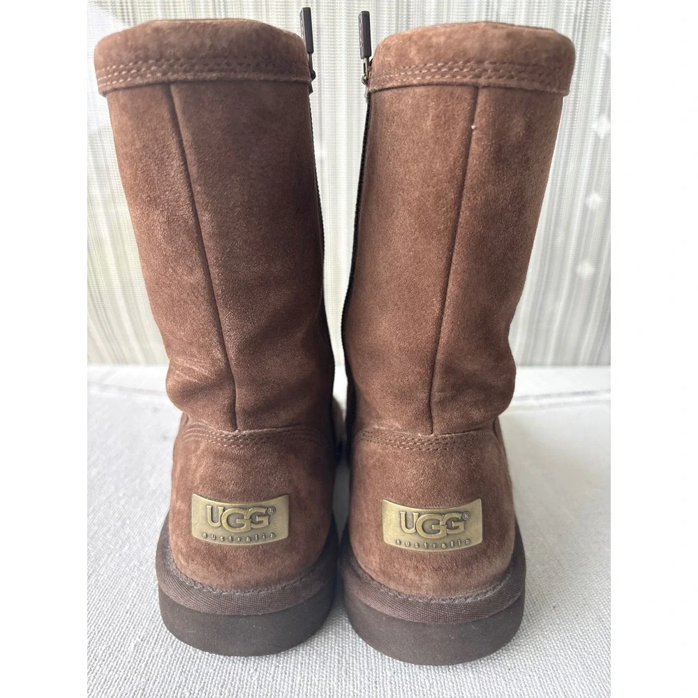 UGG Australia Brown Suede Shearling Lined Side Zip Mid Calf Boots Women 8
